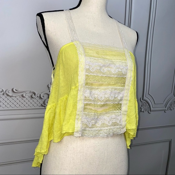 Free People Vintage Sunshine Yellow Lace Tank Top | Size S - Picture 3 of 10